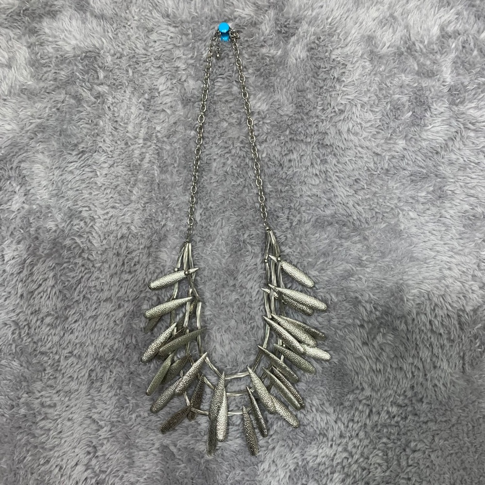 Statement Bib Necklace Silver Tone Multi-Layer Te… - image 2